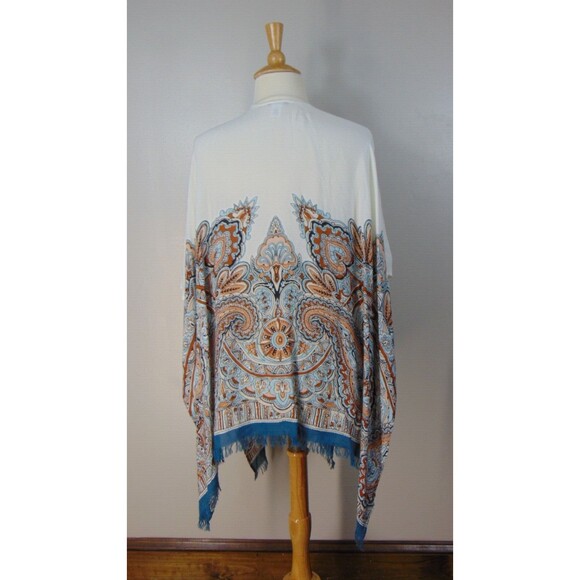 J Jill Paisley Poncho Shawl Womens One Size Open Front Fringe Boho Wrap - Picture 7 of 12